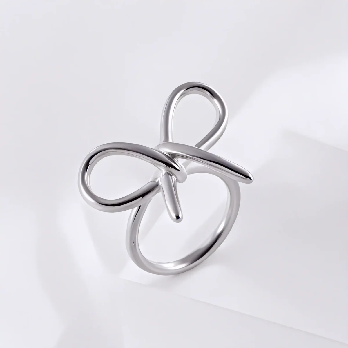 Simple Bow Hollow Stainless Steel Women's Waterproof Ring | N00657 - Image 5
