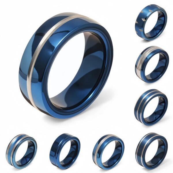 Stainless Steel Stylish Dual-tone Design Fashion Blue Men's Waterproof Ring