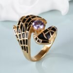Creative Gemstone and Black Enamel Stainless Steel Women's RingحC-309 - Image 2