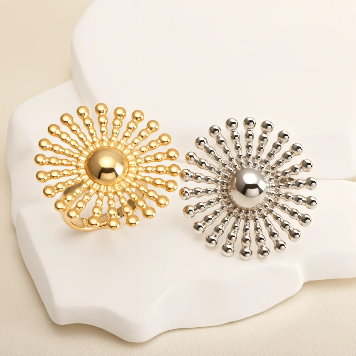 24K Gold - Plated Stainless Steel Women's Ring with Sunflower Design | G005537 - Image 1