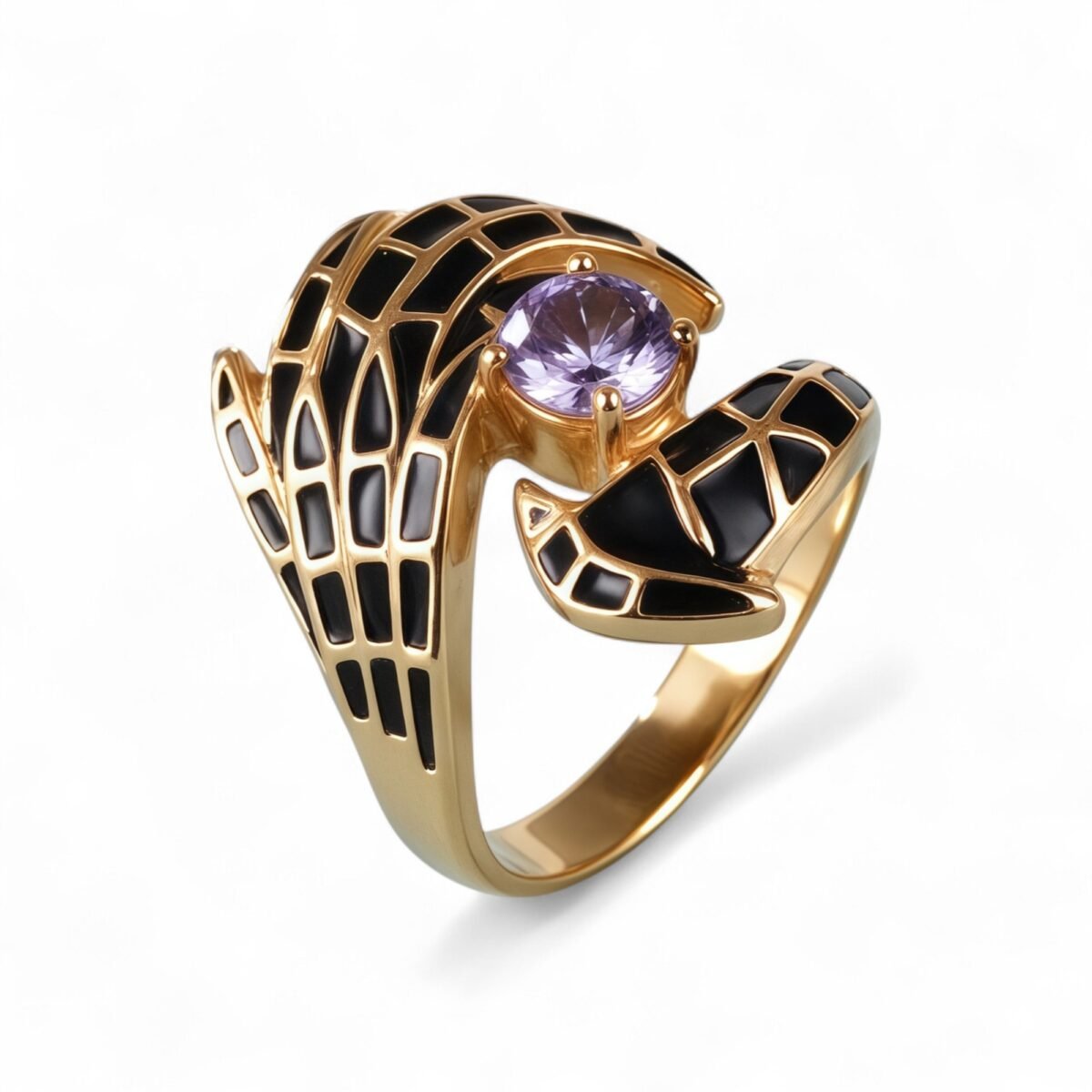 Creative Gemstone and Black Enamel Stainless Steel Women's RingحC-309 - Image 1