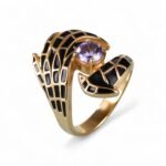 Creative Gemstone and Black Enamel Stainless Steel Women's RingحC-309
