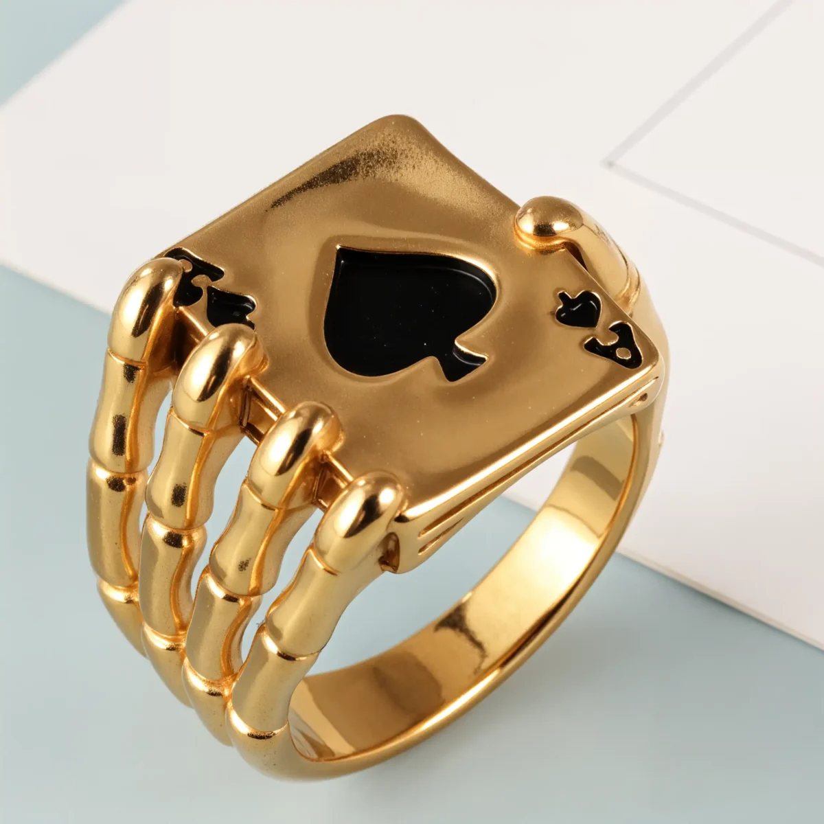 Fashionable Unique Skull Holding Playing Cards Stainless Steel Men's Ring丨G003770 - Image 2