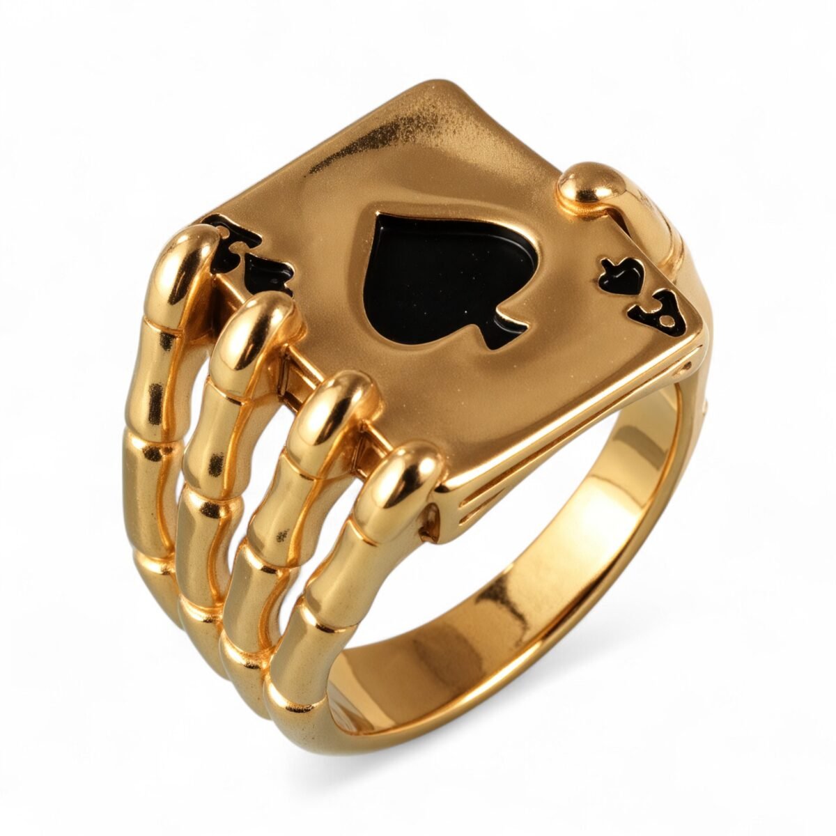 Fashionable Unique Skull Holding Playing Cards Stainless Steel Men's Ring丨G003770 - Image 1
