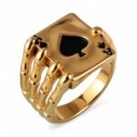 Fashionable Unique Skull Holding Playing Cards Stainless Steel Men's Ring丨G003770