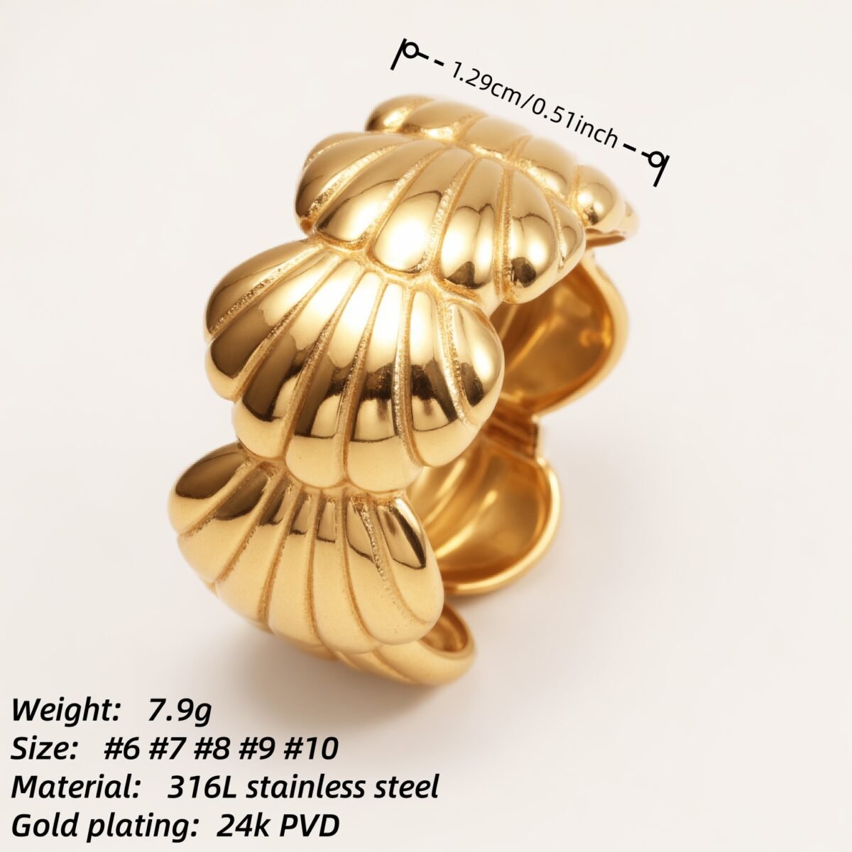 Women's Shell - Shaped Gold Ring, Trendy and Versatile Style | G005032J - Image 5