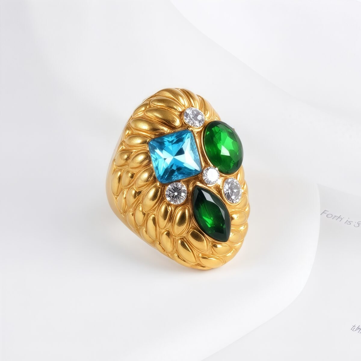 Stylish Embossed Colorful Gemstone Stainless Steel Ring for Women | G004467 - Image 6