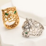 24K Gold Plated Stainless Steel Panther Head Ring with Green Stones丨G001002JLV