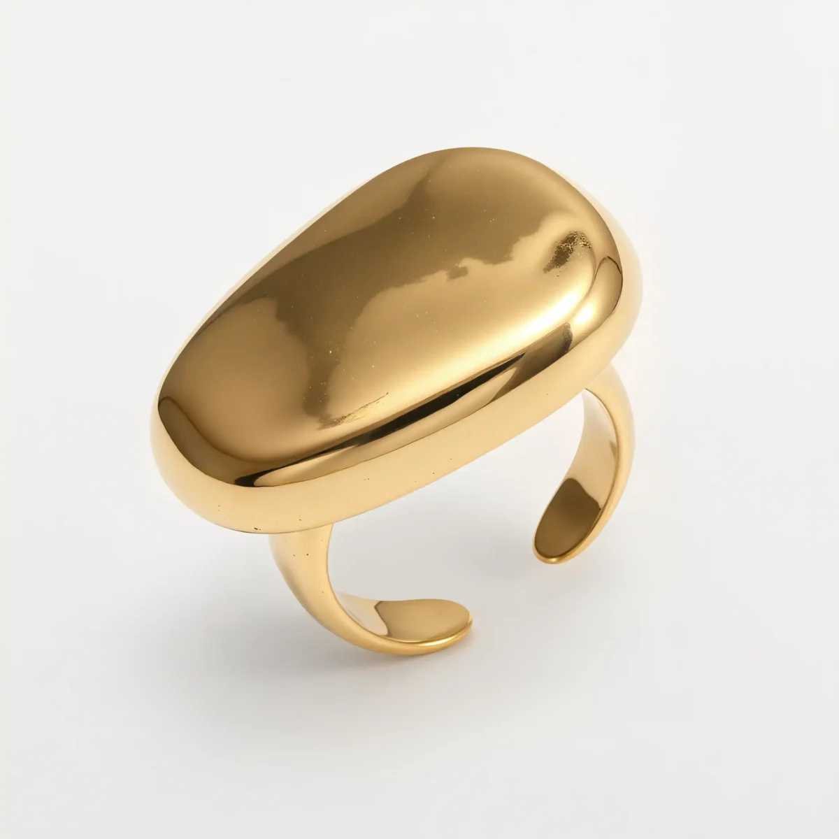 24K Gold Plated Stainless Steel Oval Dome Open Ring丨G003998 - Image 2