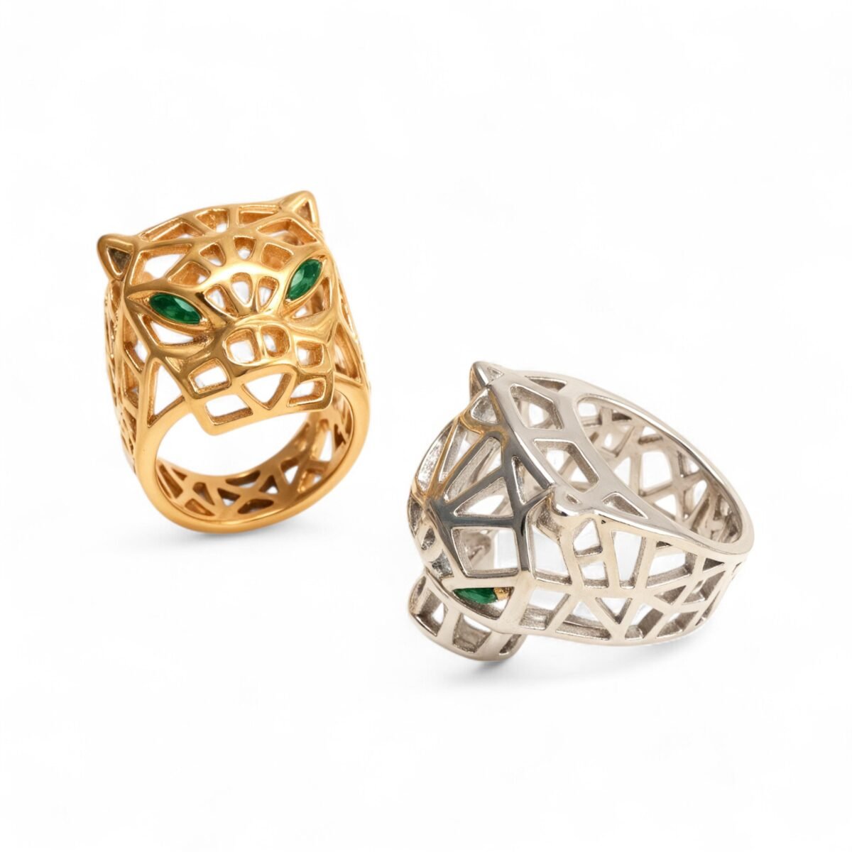 24K Gold Plated Stainless Steel Panther Head Ring with Green Stones丨G001002JLV - Image 5