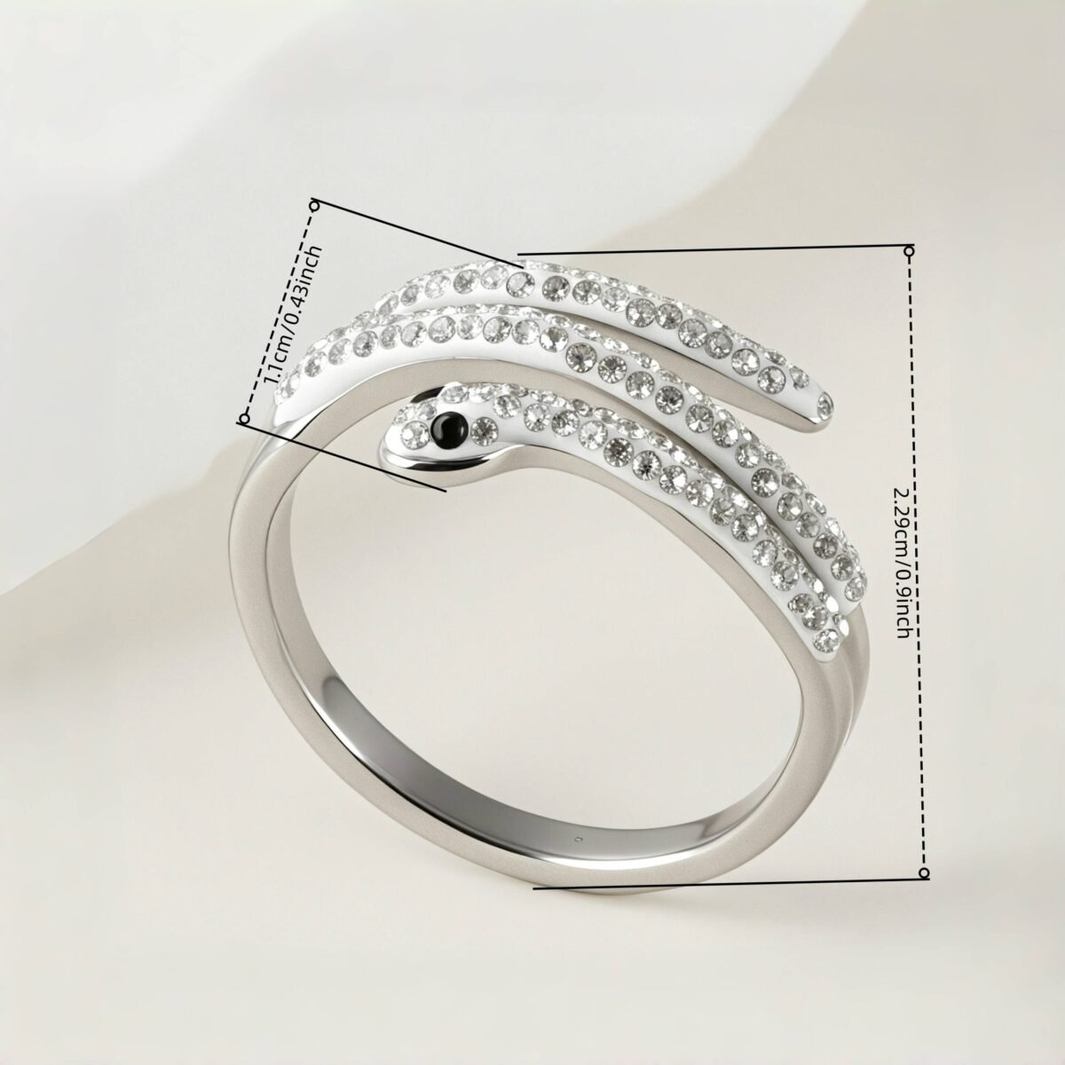 Stylish Diamond-Inlaid Snake-Shaped Silver Stainless Steel Women's Ring丨IBH-47 - Image 3