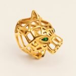 Stainless Steel Leopard Head Ring, Hollow with Green Eyes, Trendy Women's Ring丨G001002JLV - Image 5