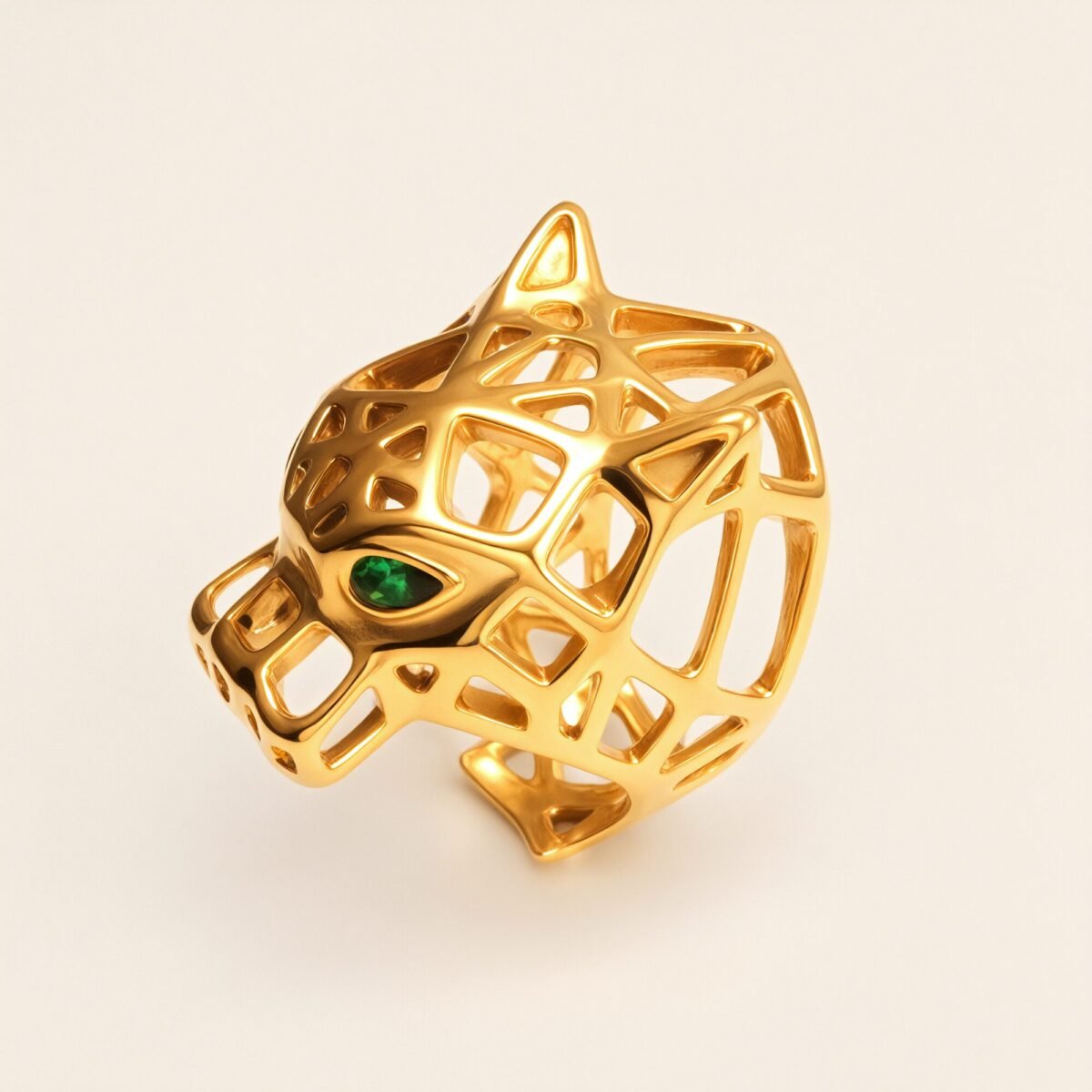 Stainless Steel Leopard Head Ring, Hollow with Green Eyes, Trendy Women's Ring丨G001002JLV - Image 4