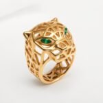 24K Gold Plated Stainless Steel Panther Head Ring with Green Stones丨G001002JLV - Image 2