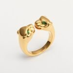 24K Gold Plated Stainless Steel Double - Panther Head Ring with Green Stones丨G006105 - Image 3