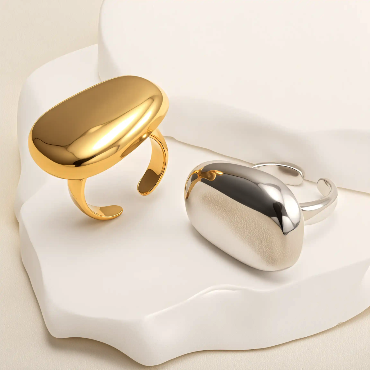 24K Gold Plated Stainless Steel Oval Dome Open Ring丨G003998 - Image 1