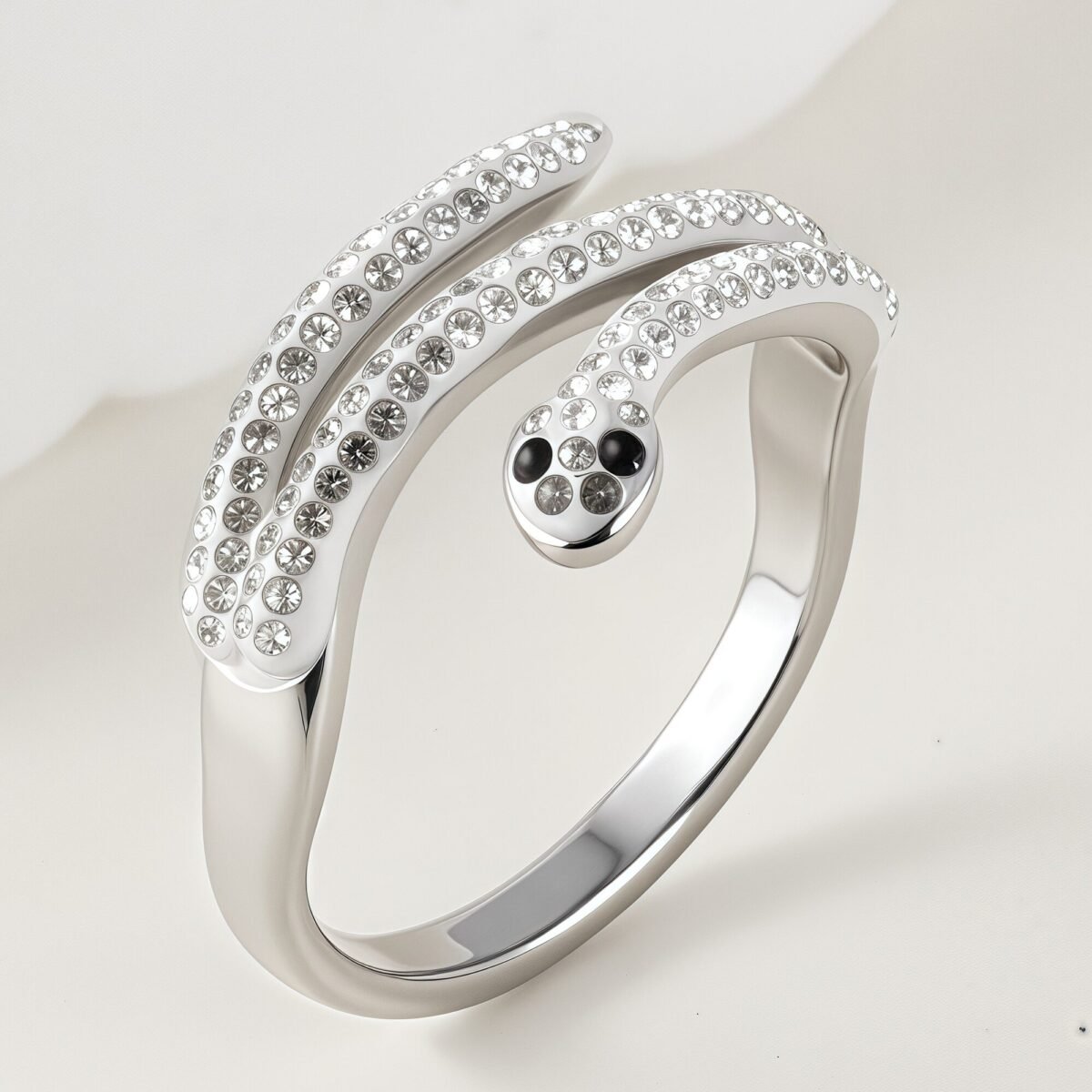 Stylish Diamond-Inlaid Snake-Shaped Silver Stainless Steel Women's Ring丨IBH-47 - Image 4