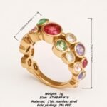 Colorful Gem 316L Stainless Steel Gold - Plated Unique Women's Ring | N001932J - Image 2