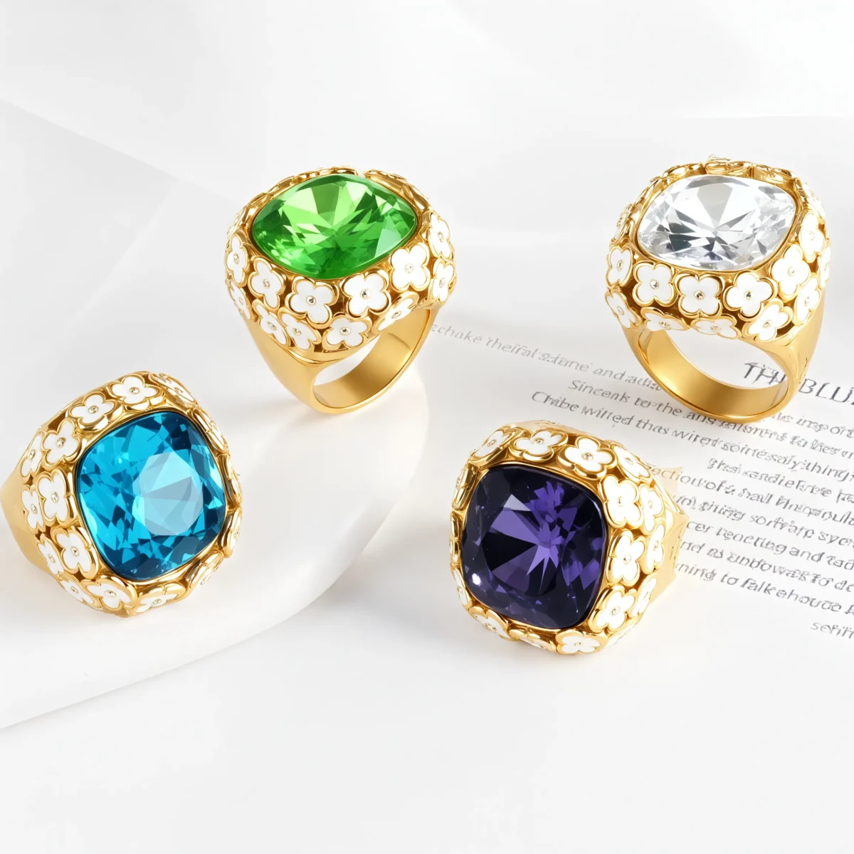 Vintage Inspired Flower Border Stainless Steel Gemstone Ring Women Ring | G004468 - Image 1