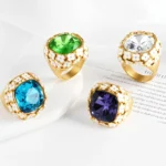 Vintage Inspired Flower Border Stainless Steel Gemstone Ring Women Ring | G004468