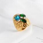 Stylish Embossed Colorful Gemstone Stainless Steel Ring for Women | G004467 - Image 5