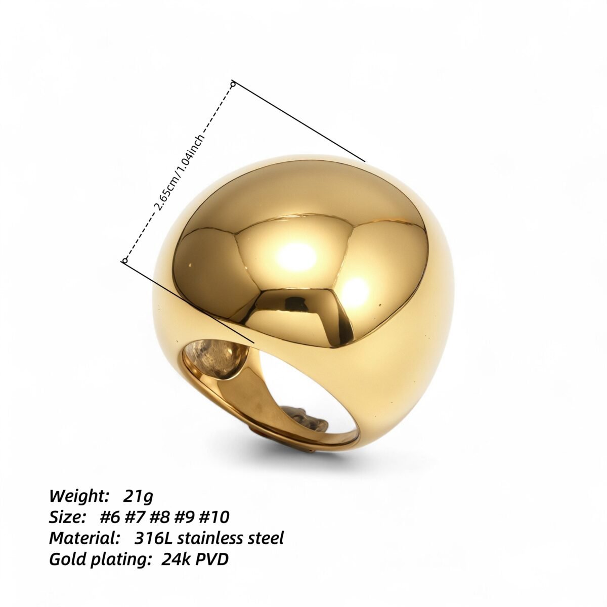 Simple Ball-Shaped Large Polished Stainless Steel Women's Ring丨ML0145 - Image 6