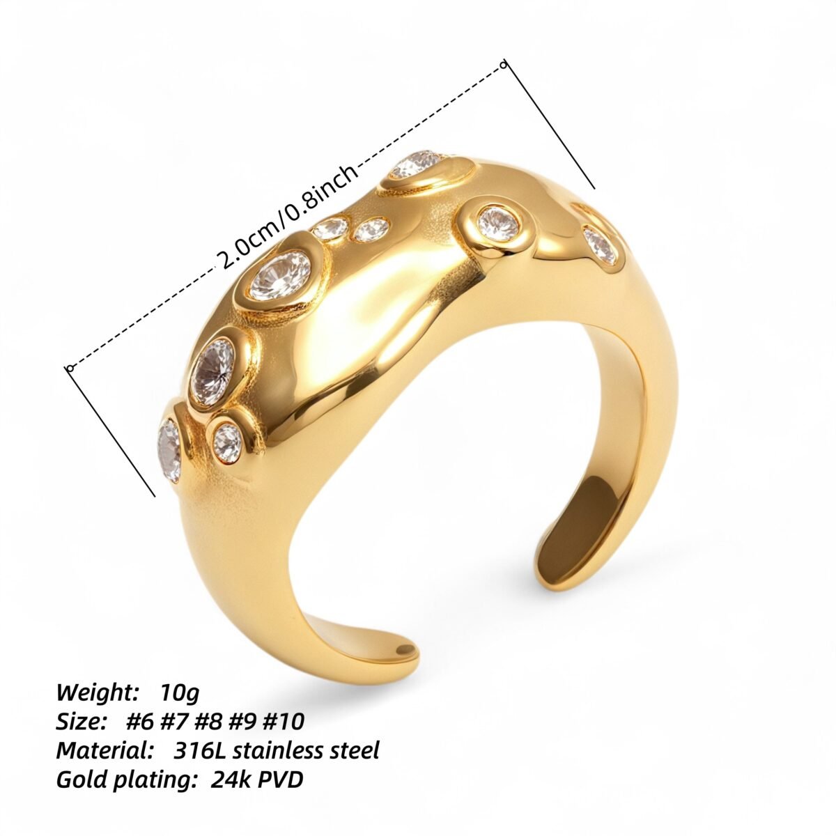 Creative Irregular Wave Inlaid Diamond Stainless Steel Unisex Ring丨WF-771 - Image 6