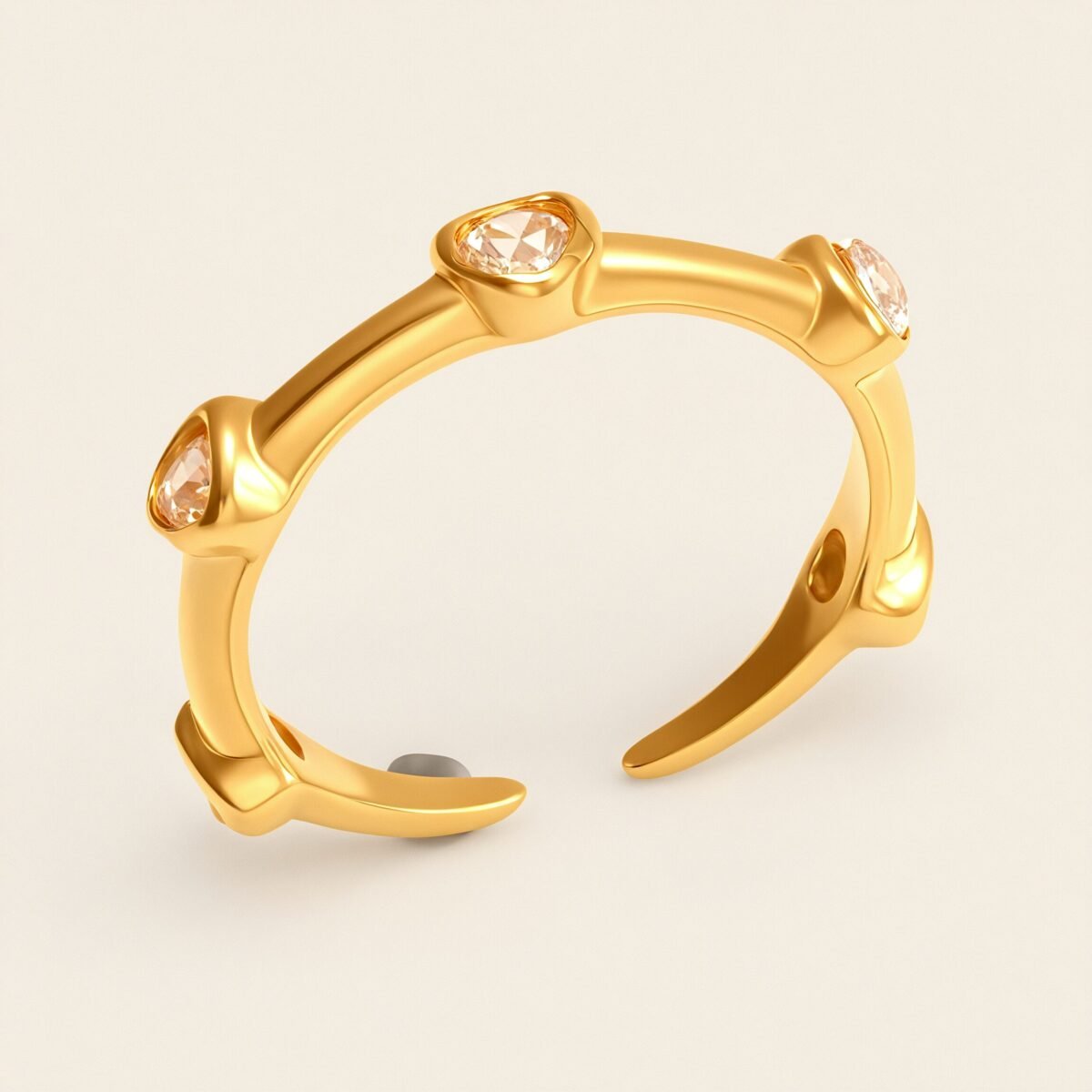 Sparkling Gold - Plated Diamond Open Stainless Steel Ring - Trendy Women's Jewelry | N002084 - Image 1