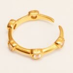 Sparkling Gold - Plated Diamond Open Stainless Steel Ring - Trendy Women's Jewelry | N002084 - Image 3