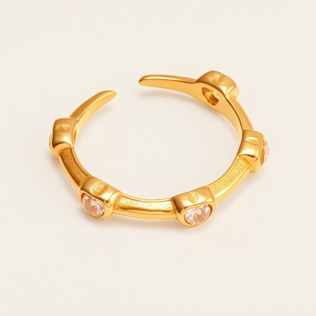 Sparkling Gold - Plated Diamond Open Stainless Steel Ring - Trendy Women's Jewelry | N002084 - Image 4