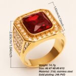 Diamond - Set Ruby Square Stainless Steel Ring, European - American Men's Ring | K002493JL - Image 2