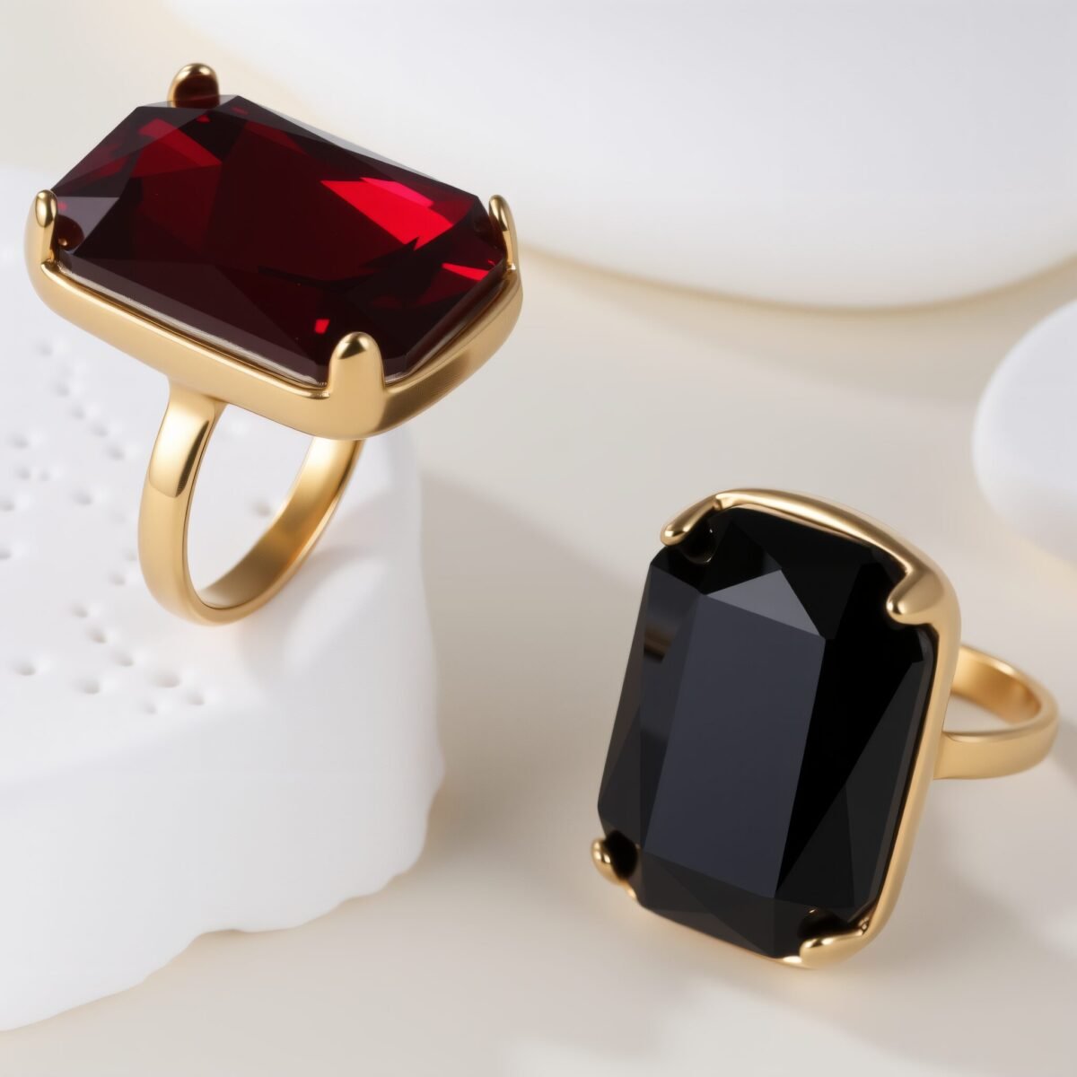 Gemstone Simple Square Design Stainless Steel Women's Ring丨K002810 - Image 2