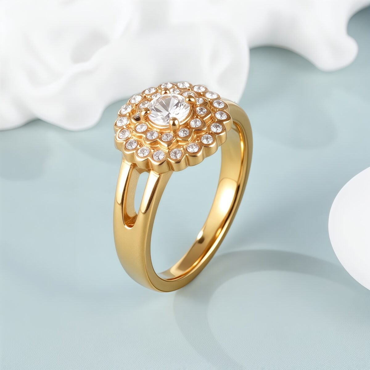 Gold Flower Diamond Large Size Women's Stainless Steel Waterproof Ring丨PL209 - Image 2