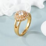 Gold Flower Diamond Large Size Women's Stainless Steel Waterproof Ring丨PL209 - Image 2