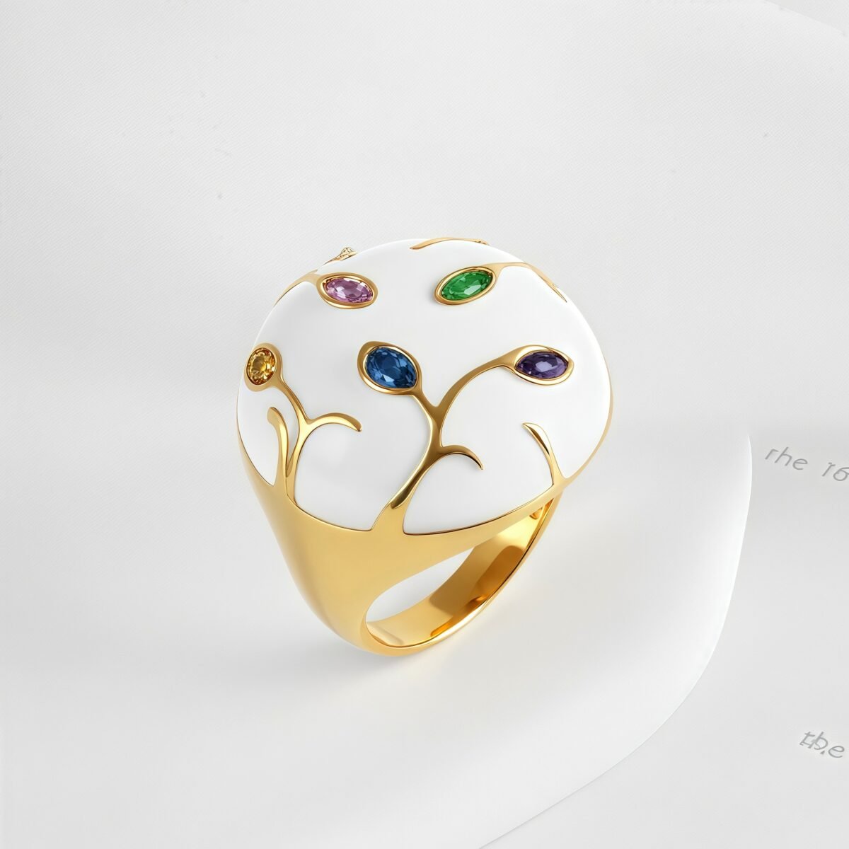 European Style Tree Branch Design Gemstone Ring Women's Fashion Metallic Band | G004480 - Image 3