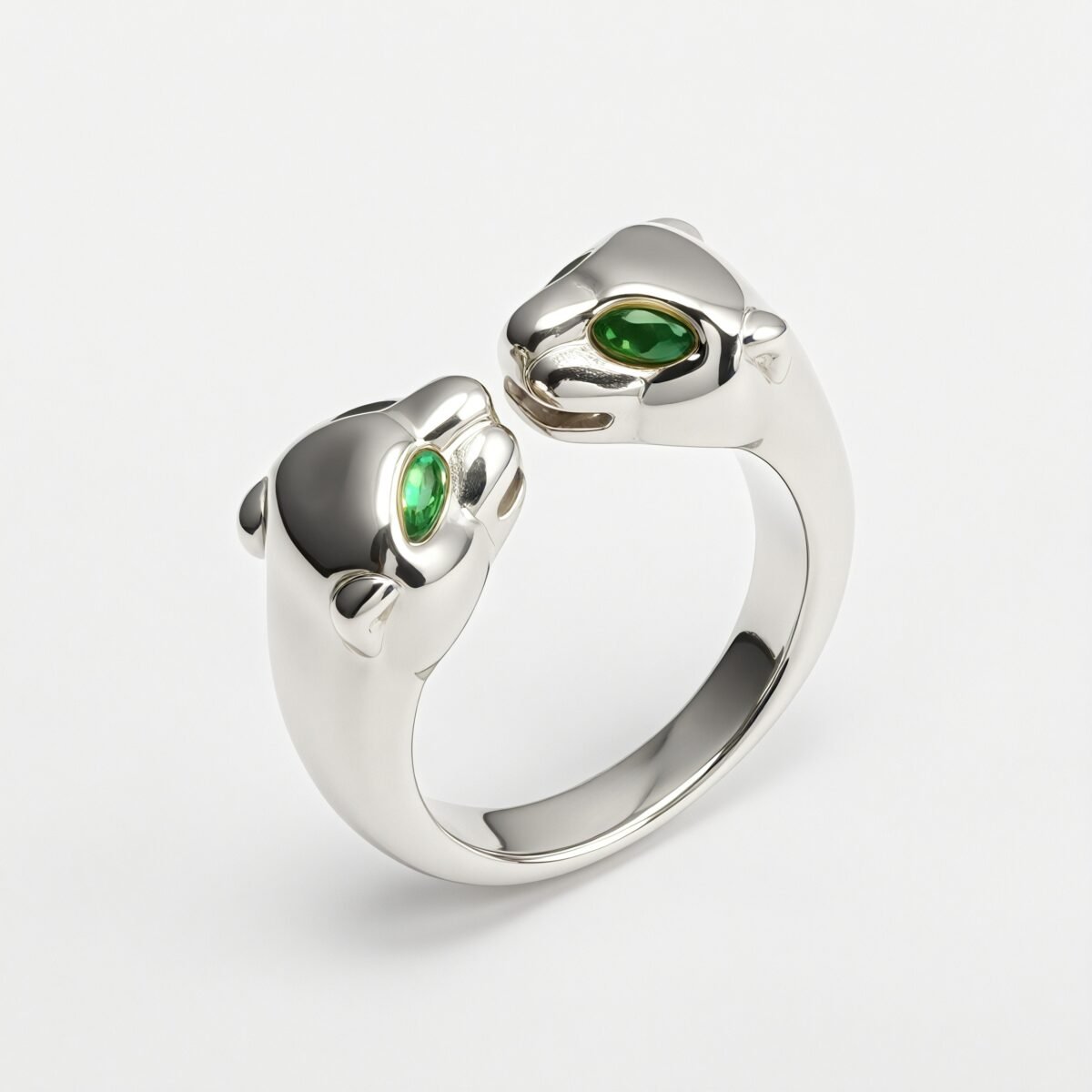 24K Gold Plated Stainless Steel Double - Panther Head Ring with Green Stones丨G006105 - Image 5