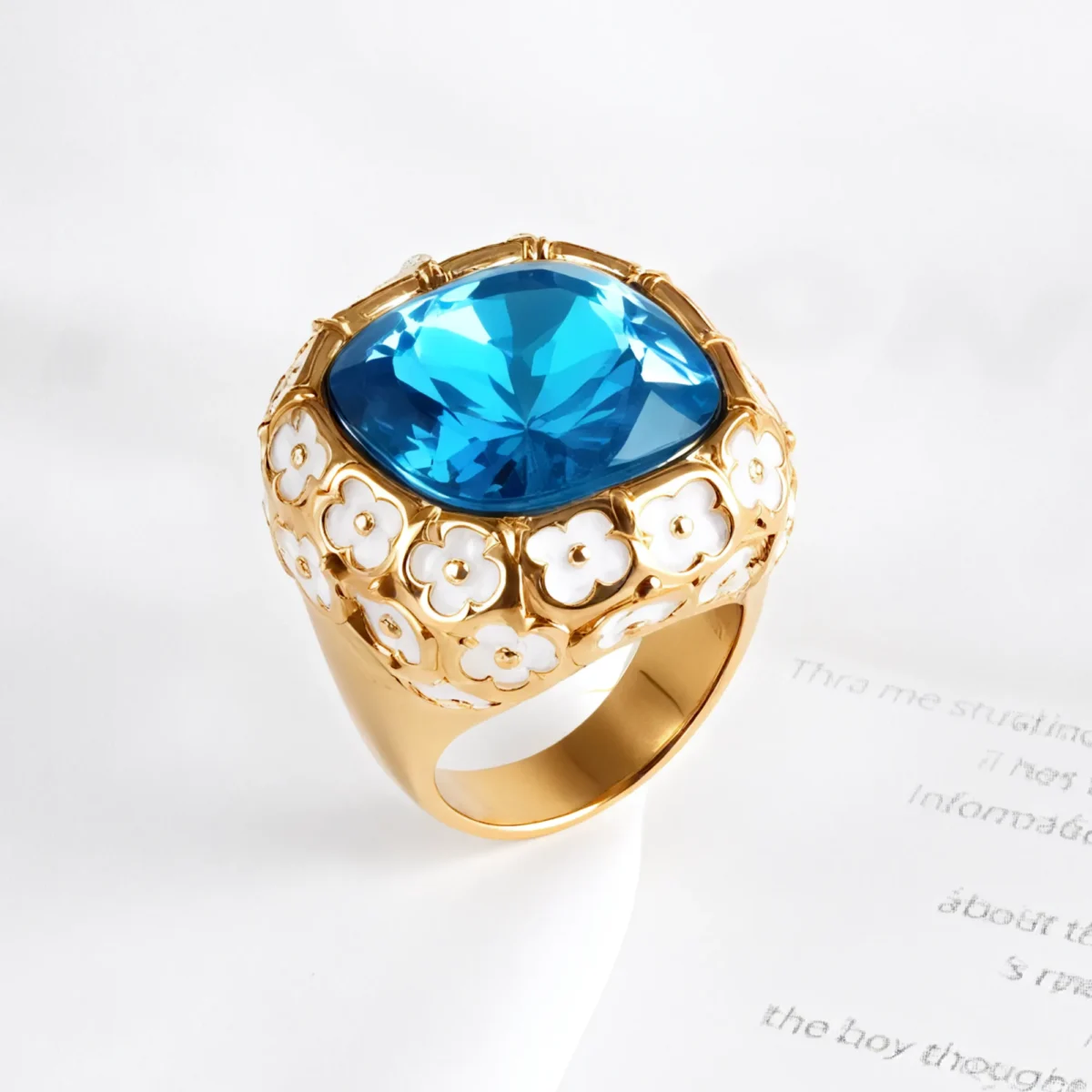 Vintage Inspired Flower Border Stainless Steel Gemstone Ring Women Ring | G004468 - Image 4