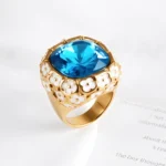 Vintage Inspired Flower Border Stainless Steel Gemstone Ring Women Ring | G004468 - Image 4