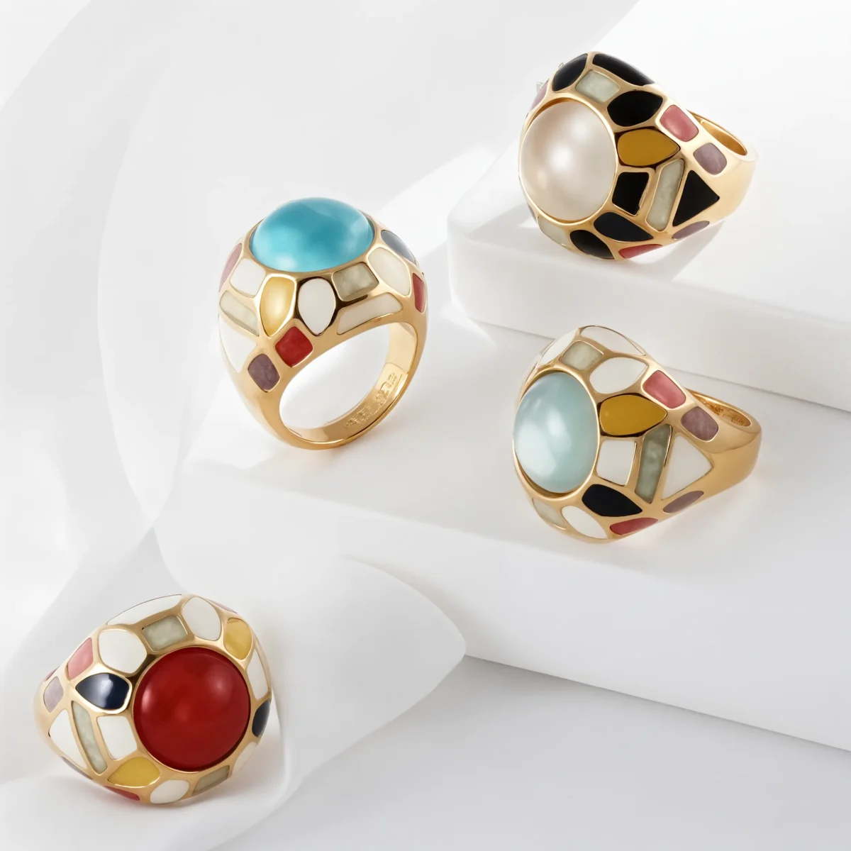 Vintage Colorful Enamel Design Ring Women's Gold Fashion Ring | G005445 - Image 1