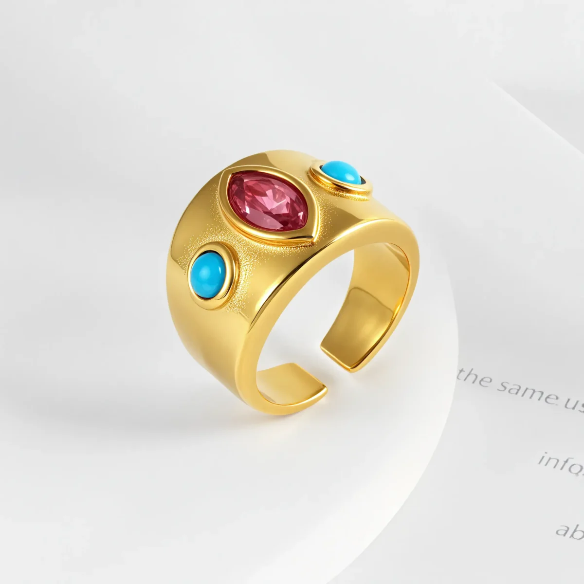 24K Gold-Plated Gem-Set Stainless Steel Unisex Waterproof Ring With Open Opening丨G003334 - Image 2