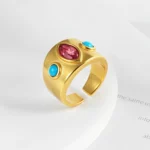 24K Gold-Plated Gem-Set Stainless Steel Unisex Waterproof Ring With Open Opening丨G003334 - Image 2