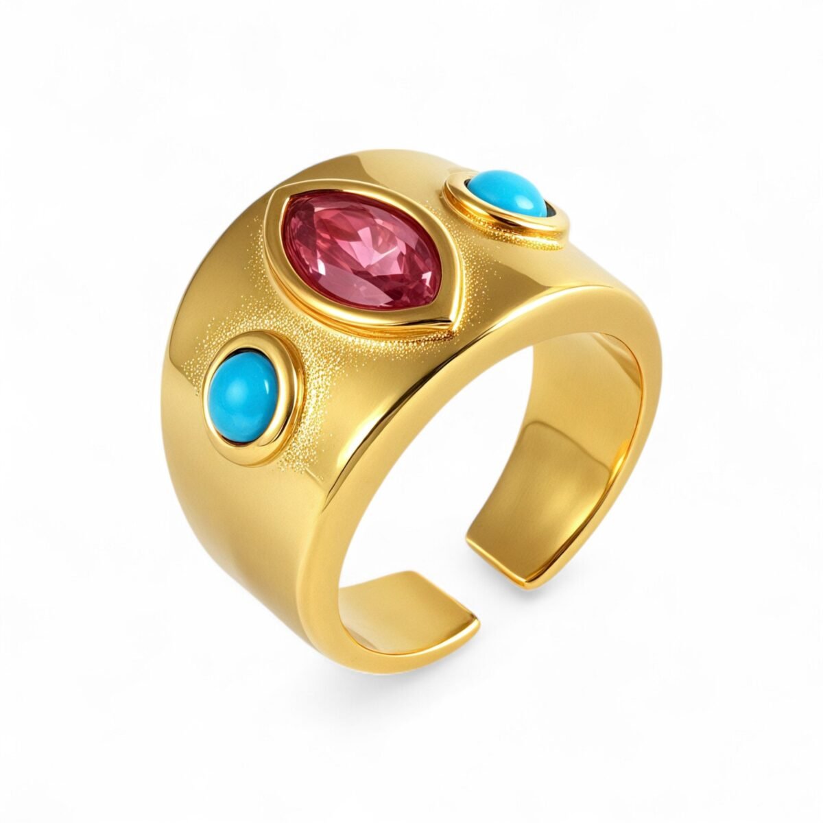 24K Gold-Plated Gem-Set Stainless Steel Unisex Waterproof Ring With Open Opening丨G003334 - Image 1