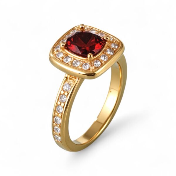 Gorgeous Square Ruby Diamond Stainless Steel Women's Waterproof Ring丨PL505J
