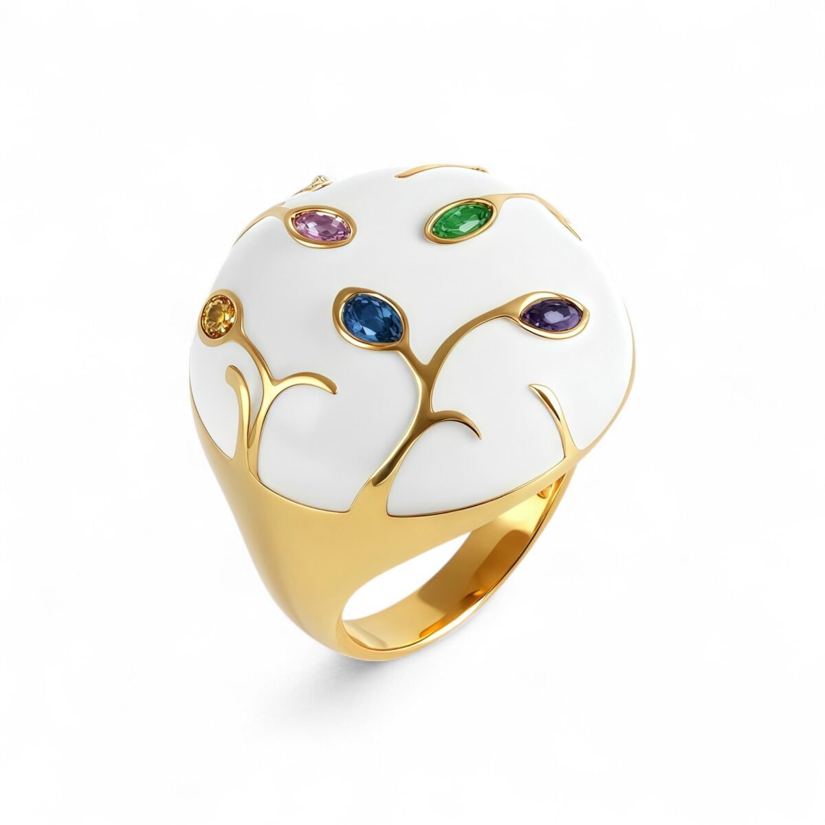 European Style Tree Branch Design Gemstone Ring Women's Fashion Metallic Band | G004480 - Image 1