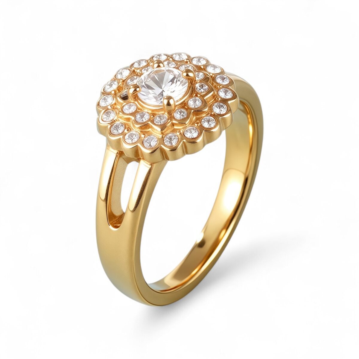 Gold Flower Diamond Large Size Women's Stainless Steel Waterproof Ring丨PL209 - Image 1