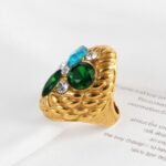 Stylish Embossed Colorful Gemstone Stainless Steel Ring for Women | G004467 - Image 7