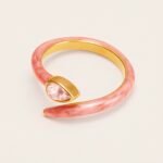 Sweet - Style Pink Enamel Diamond - Set Stainless Steel Ring - Trendy Women's Jewelry | N001629JL - Image 3