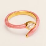 Sweet - Style Pink Enamel Diamond - Set Stainless Steel Ring - Trendy Women's Jewelry | N001629JL - Image 4