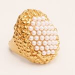 Gold Pearl Woven - Pattern Stainless Steel Ring, Luxury Fashion Women's Ring | G004644 - Image 4