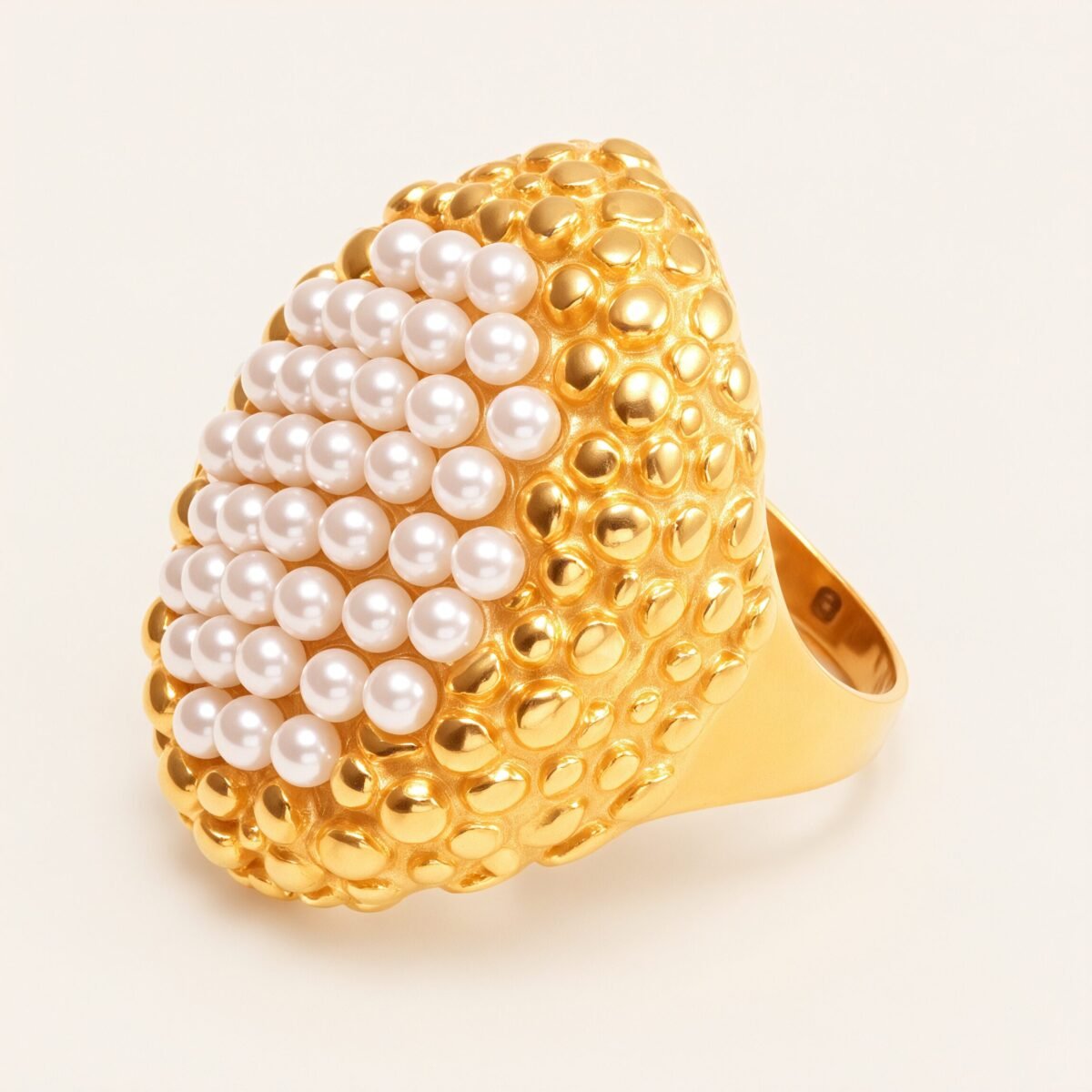 Gold Pearl Woven - Pattern Stainless Steel Ring, Luxury Fashion Women's Ring | G004644 - Image 3